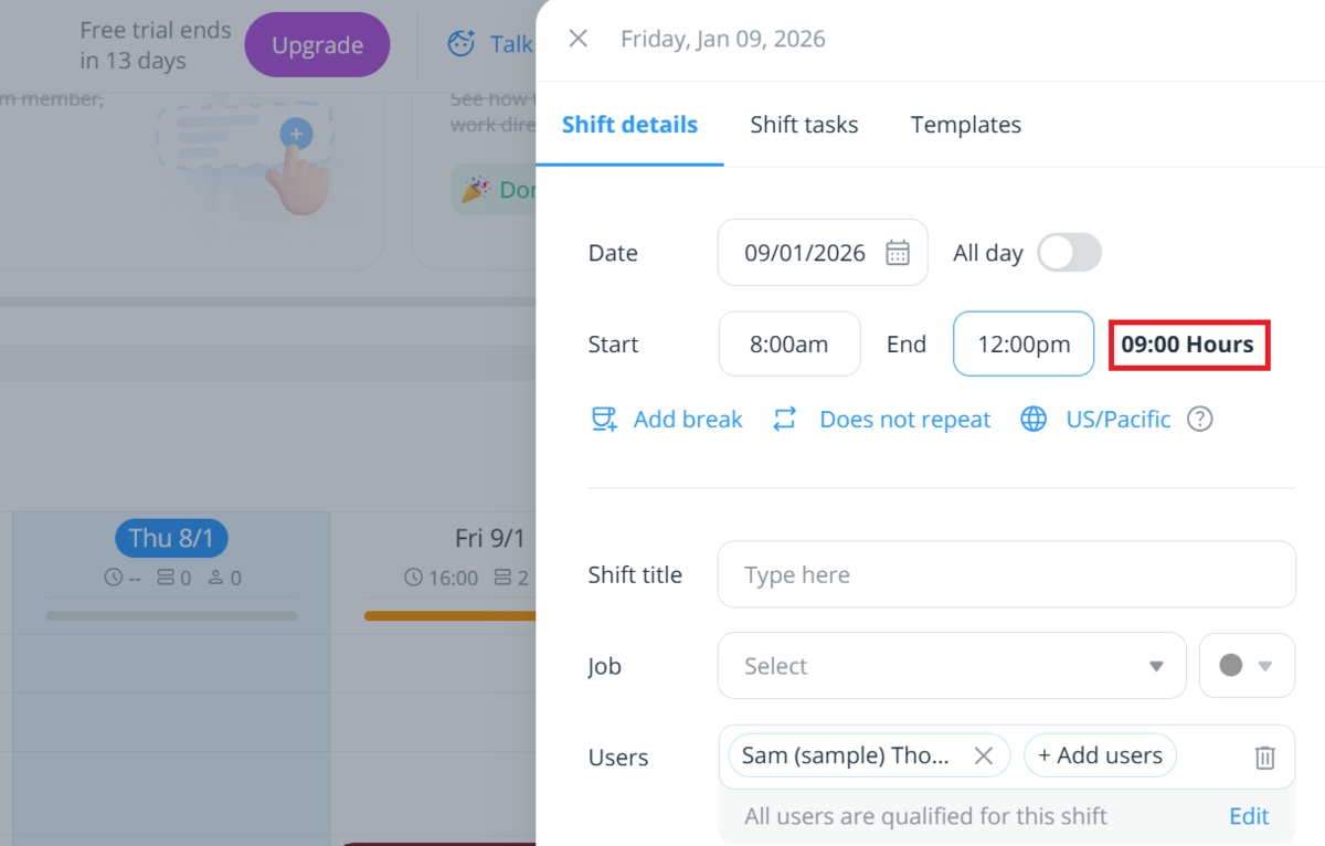 Shift hours error in Connecteam