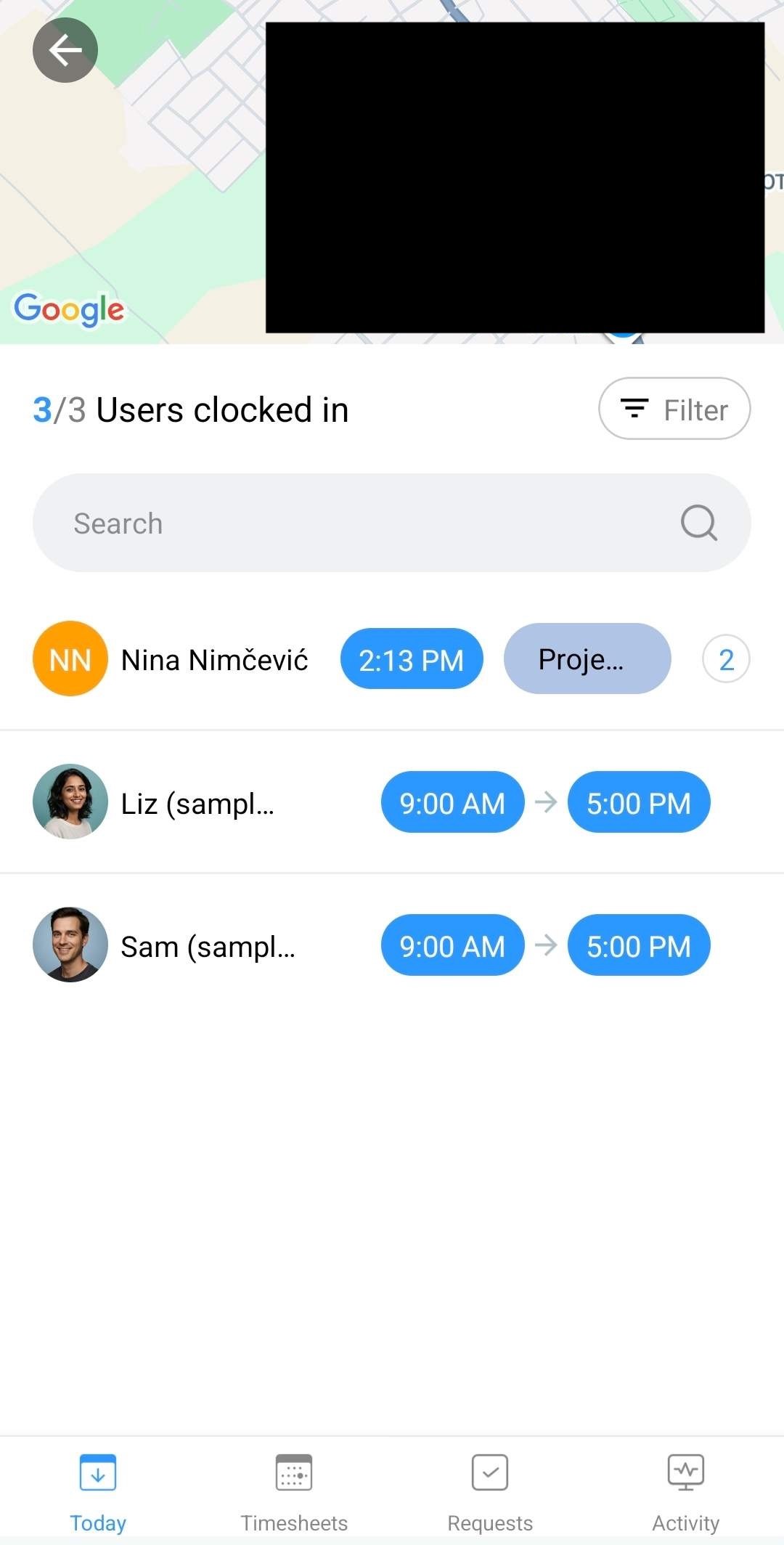 Today dashboard in the Connecteam mobile app