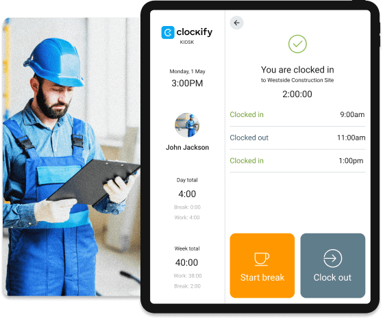 Reloj de fichar para empresas de la construcción - Clockify captura de pantalla