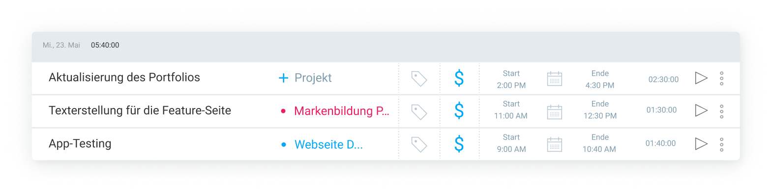 Billable and non-billable time entries in Clockify