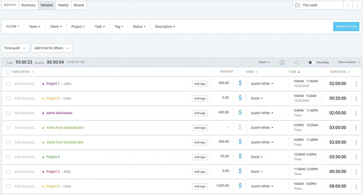 detailed reports in Clockify