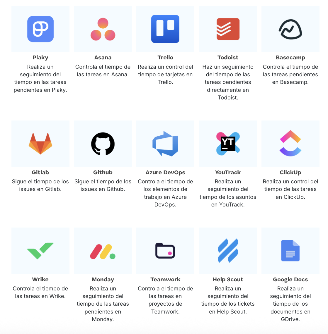 Algunas de las muchas integraciones de Clockify