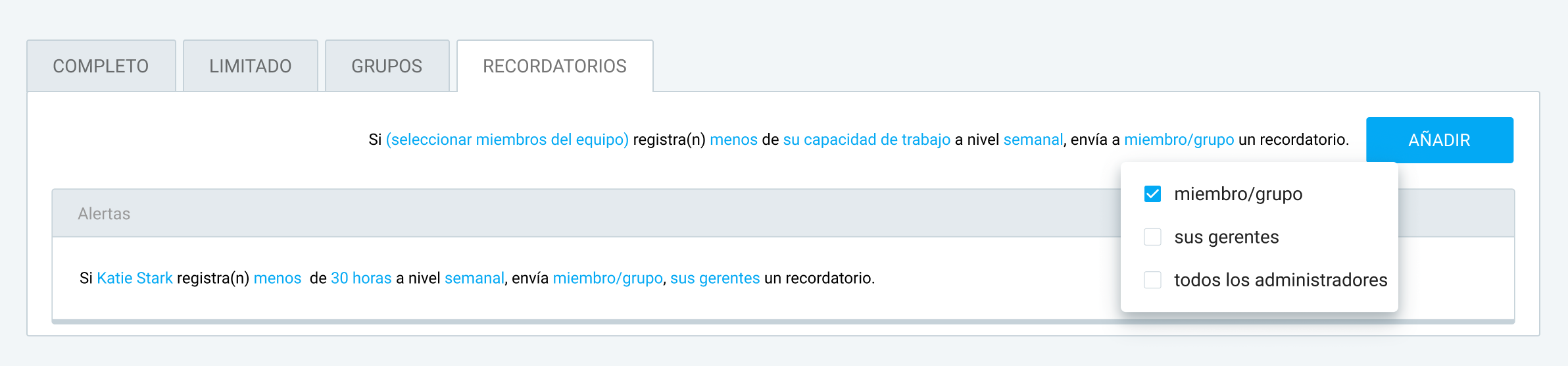 Recordatorios en Clockify