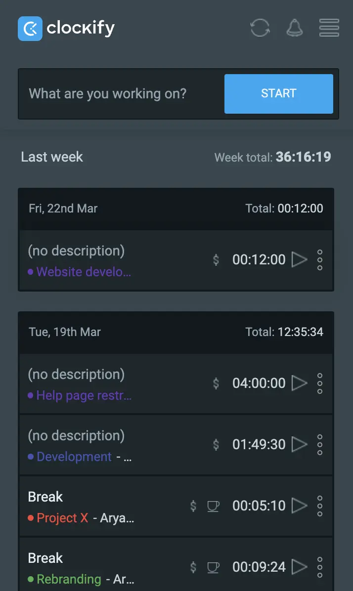 Dark mode in Clockify's extension