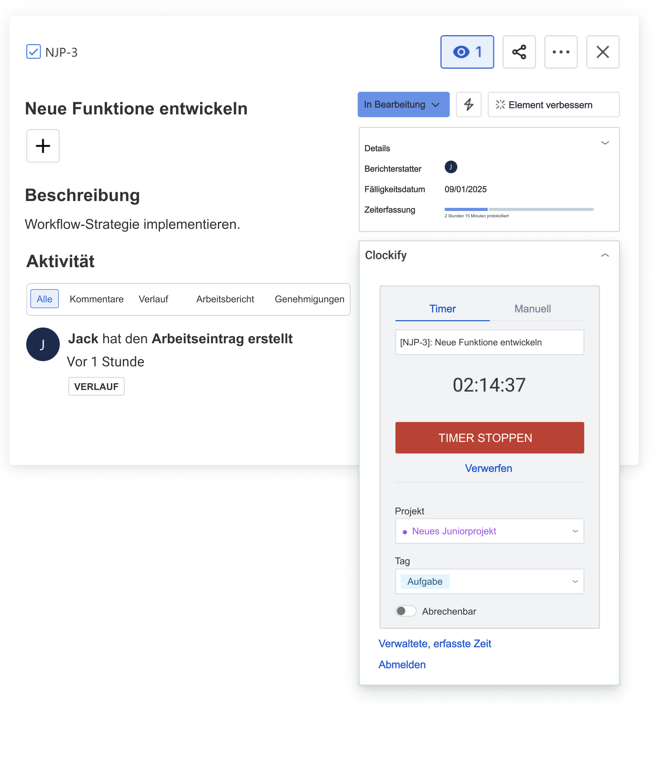 Jira time tracking integration