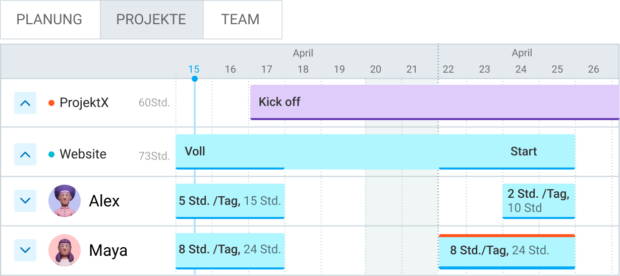 Project scheduling in Clockify