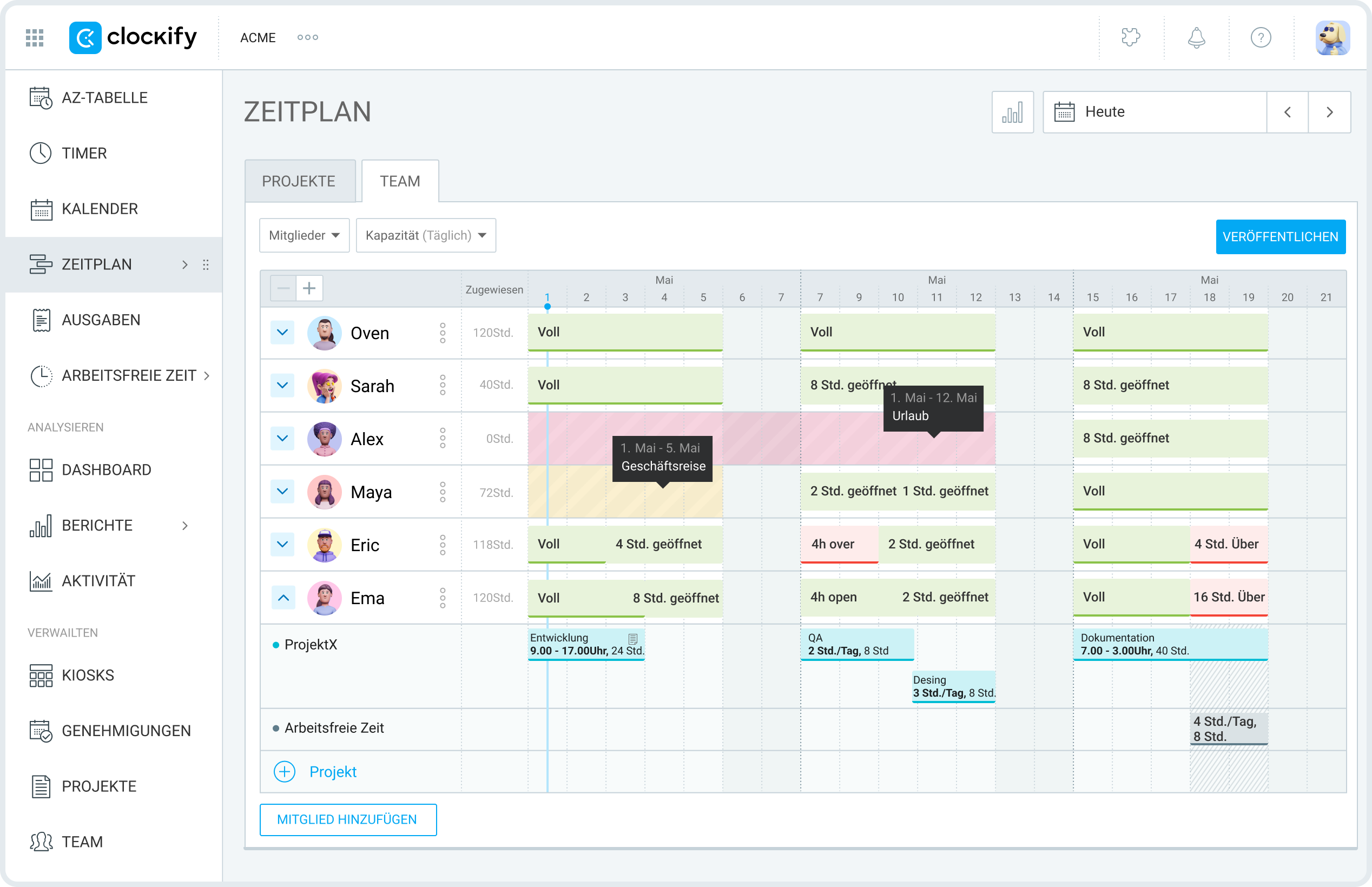 Scheduling tasks in Clockify