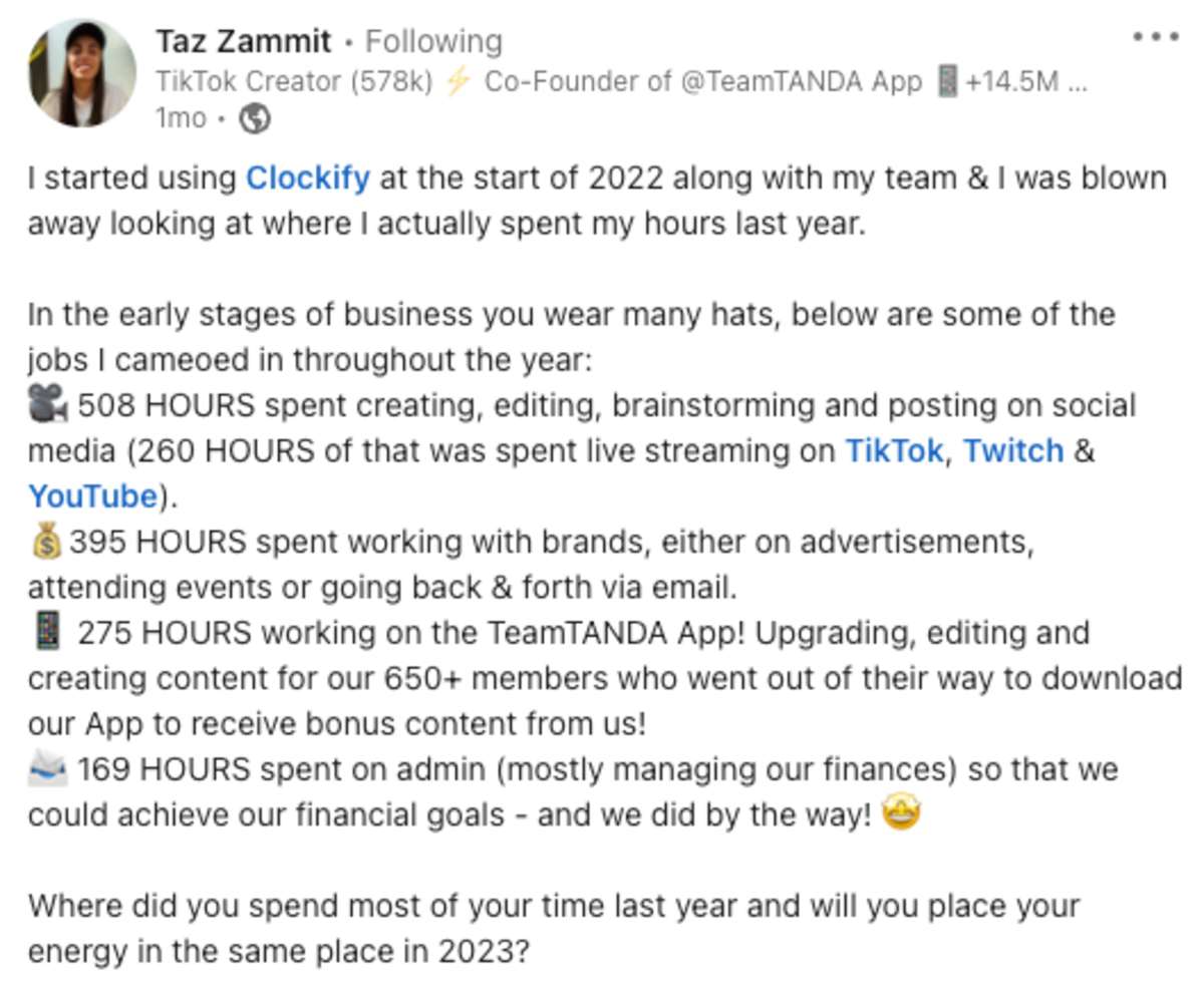 Taz's post on LinkedIn