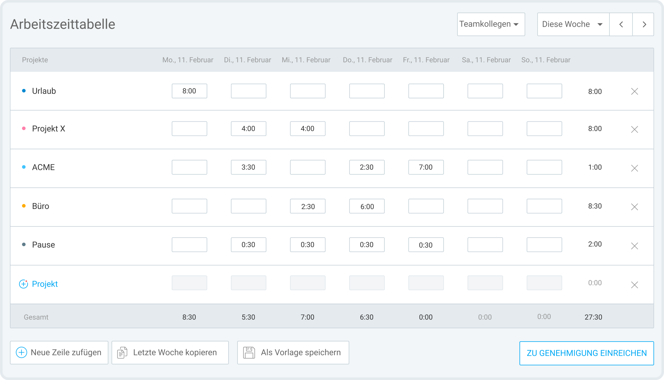 Timesheets for fast time entry in Clockify