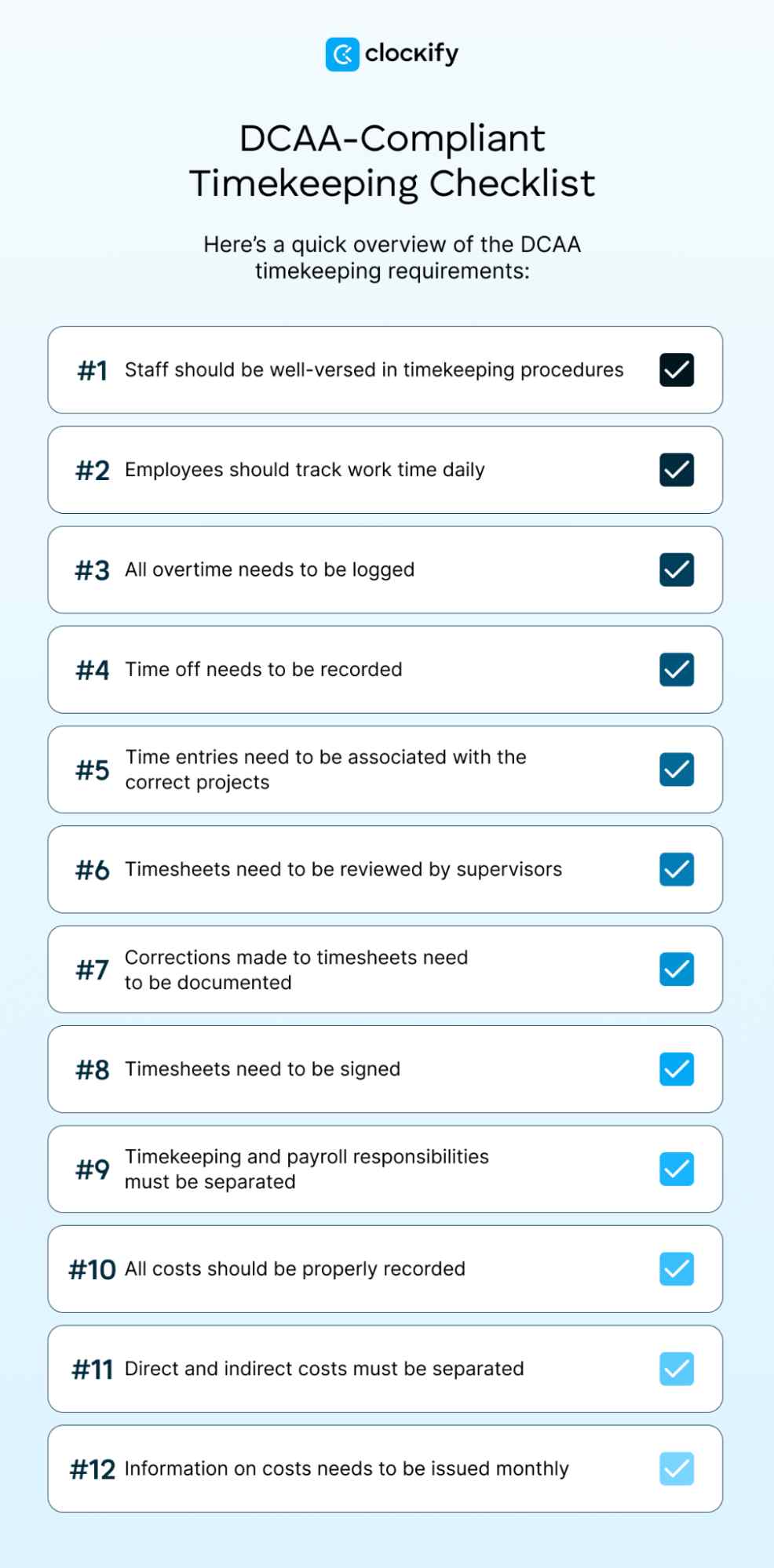 DCAA compliant timekeeping checklist