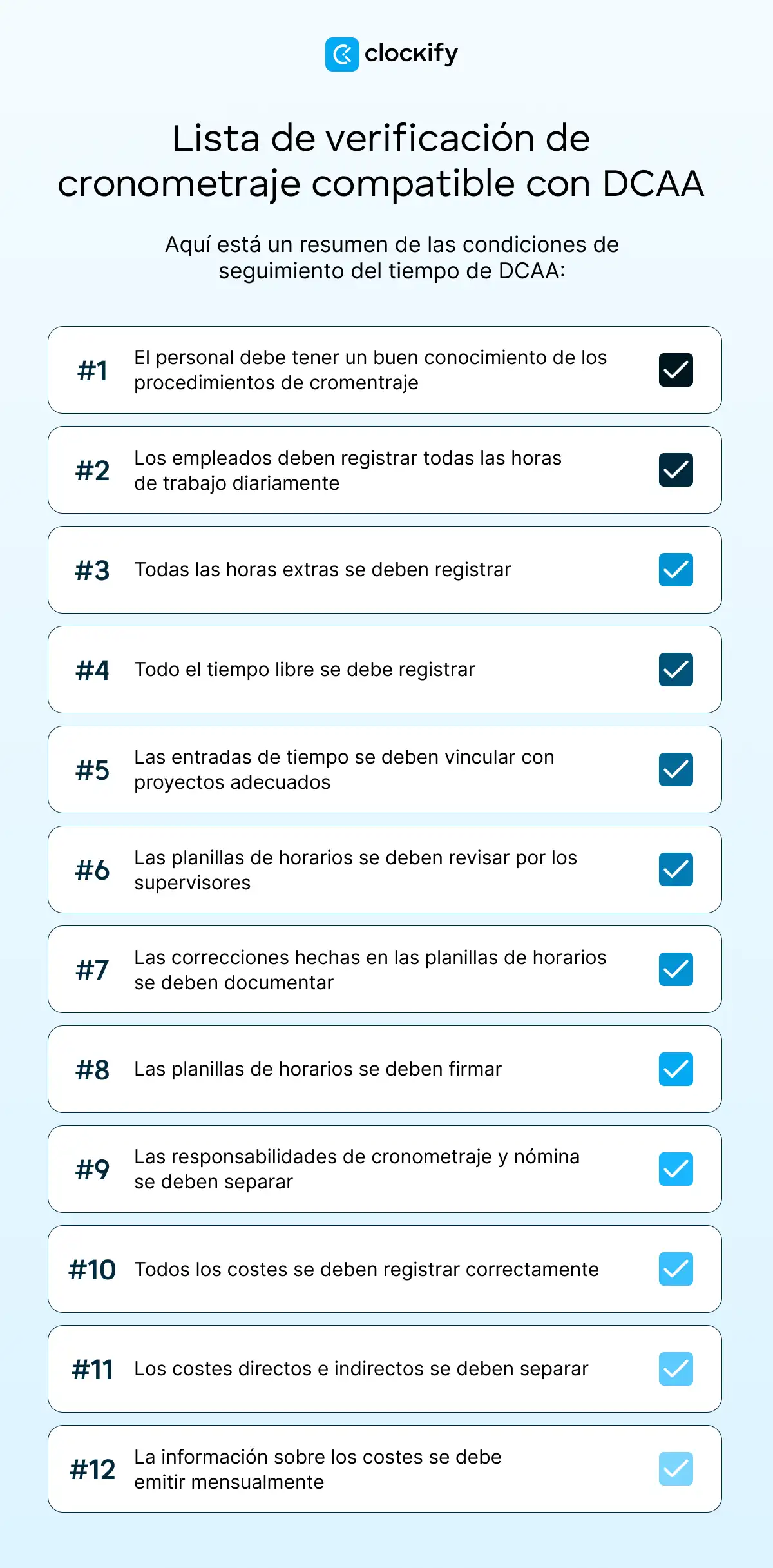 Lista de verificación de cronometraje compatible con DCAA