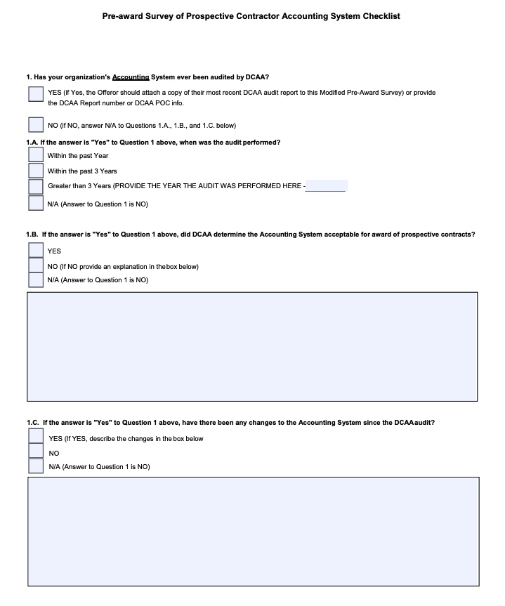 Preaward Survey of Prospective Accounting System Checklist