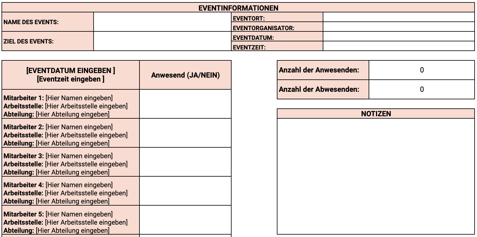 Anwesenheit bei Events