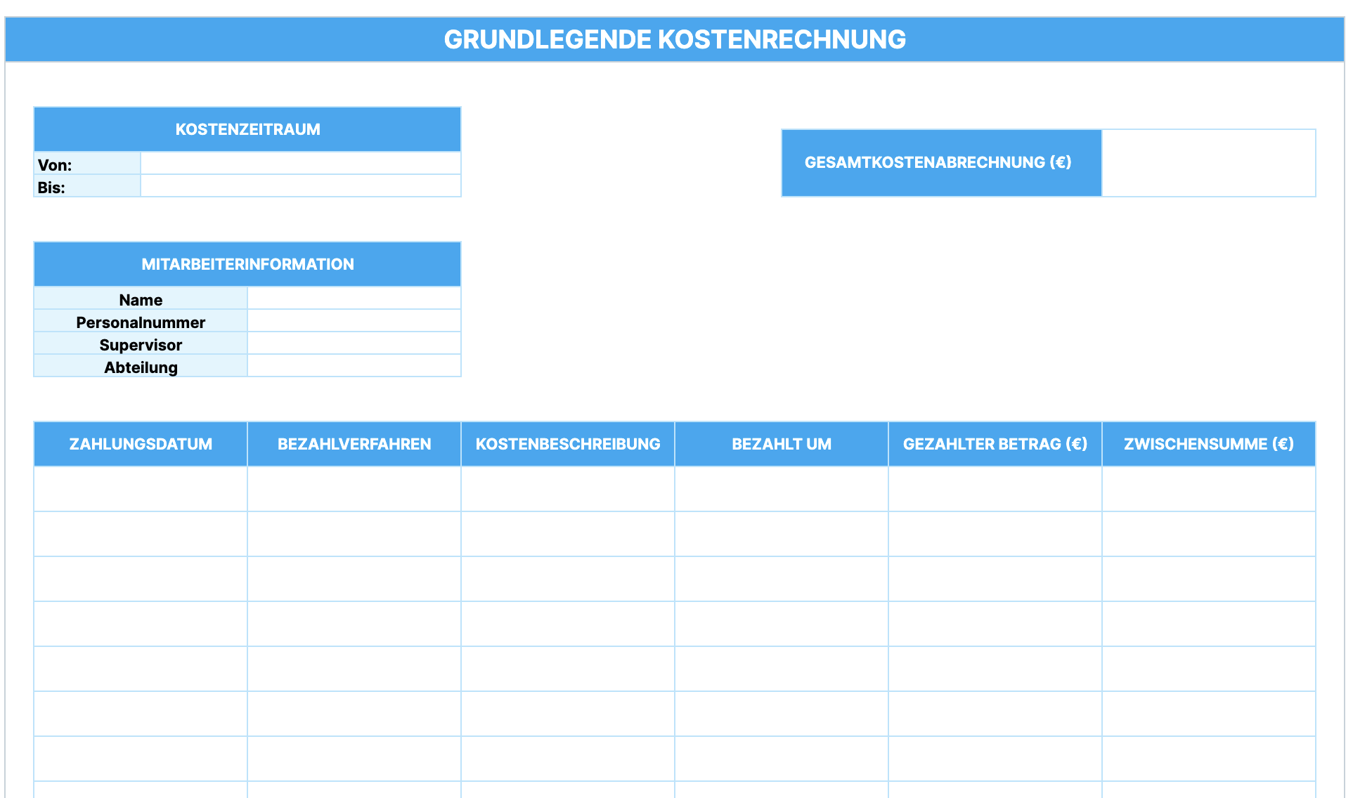 Preview of the Basic Expense Report Template