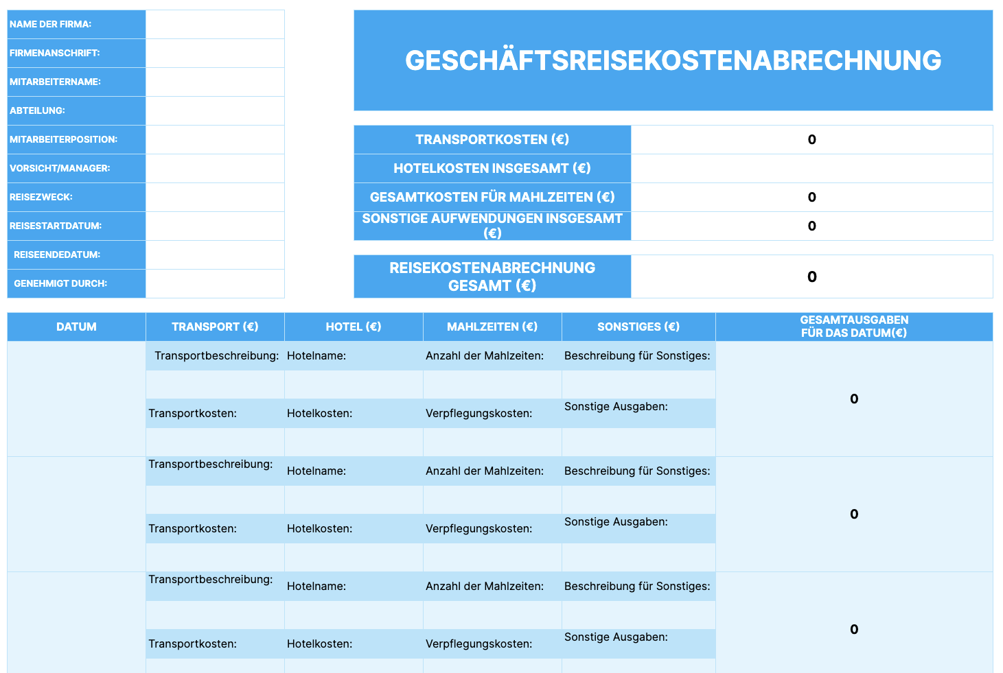 Preview of the Business Travel Expense Report Template