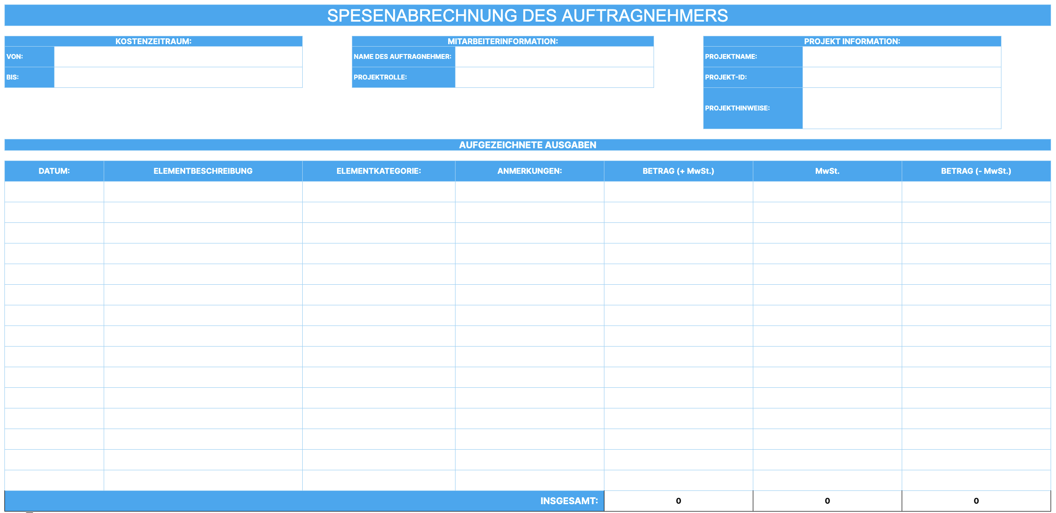 Preview of the Contractor Expense Report Template