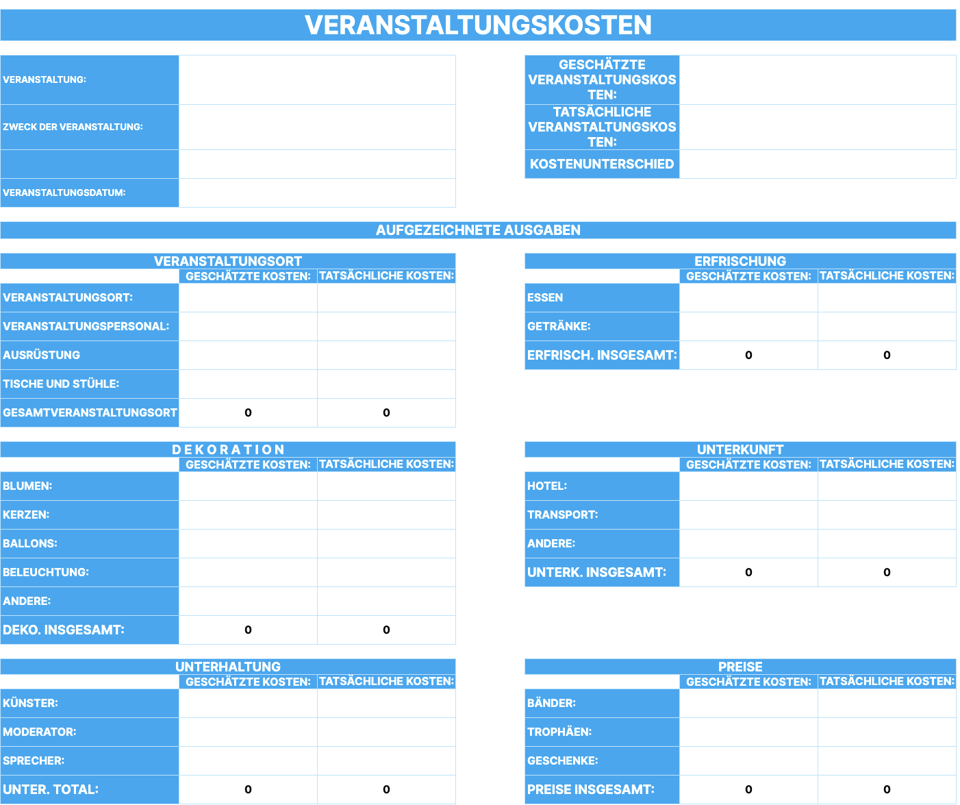 Preview of the Event Expense Report Template