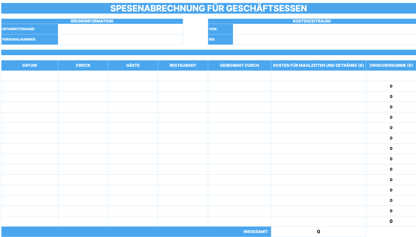 Preview of the Expense Report for Restaurant Template