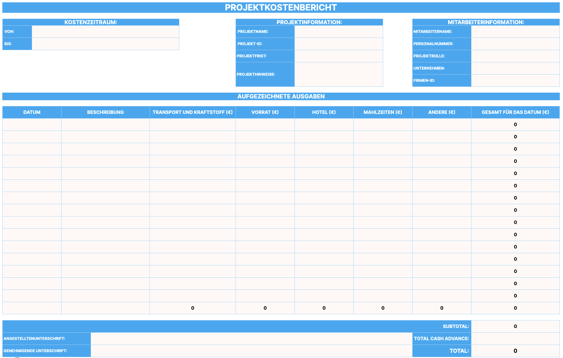 Preview of the Project Expense Report Template