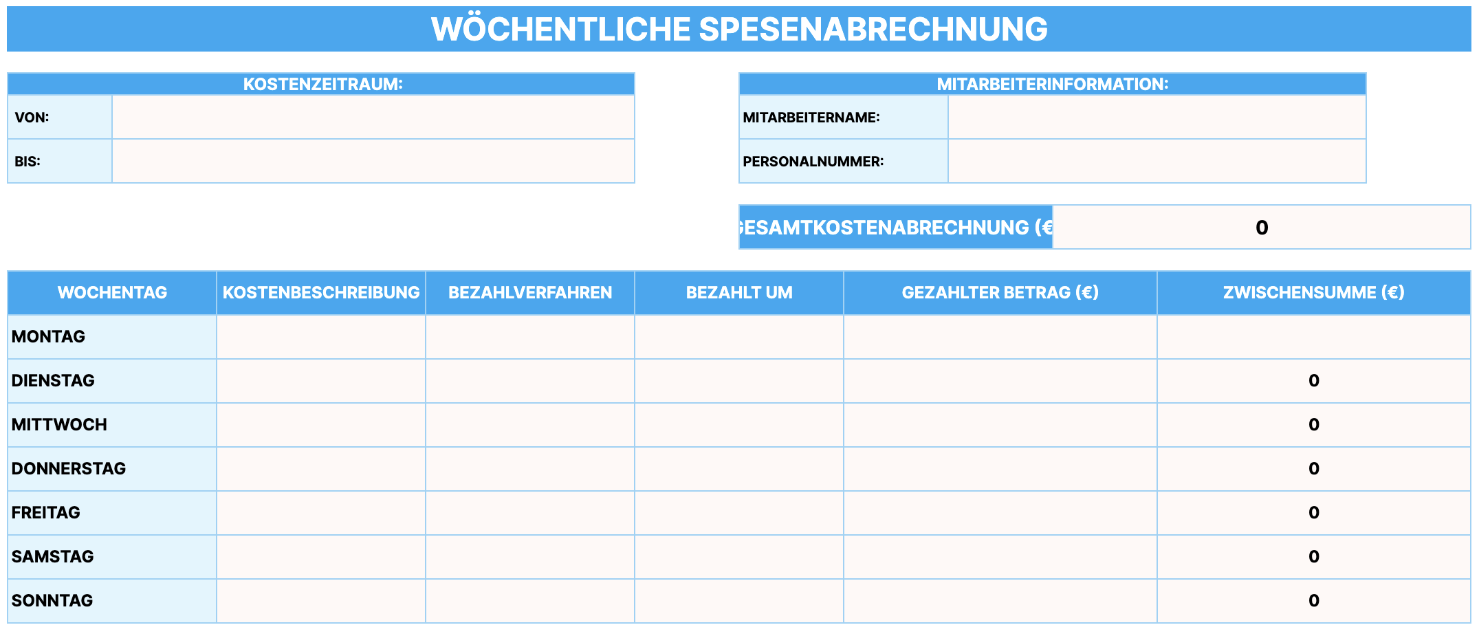 Preview of the Weekly Expense Report Template