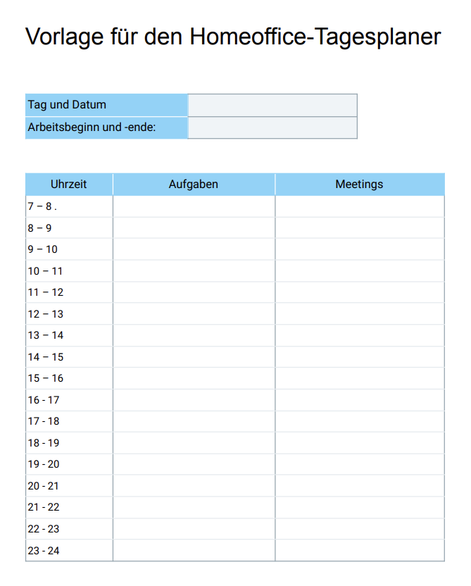 Vorlage für den Homeoffice-Wochenplaner erhalten