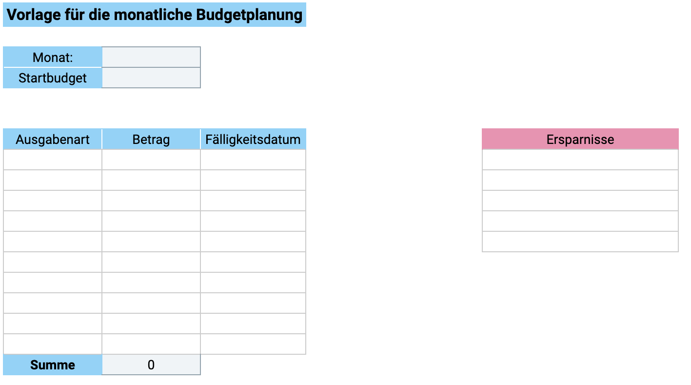 Vorlage für die monatliche Budgetplanung