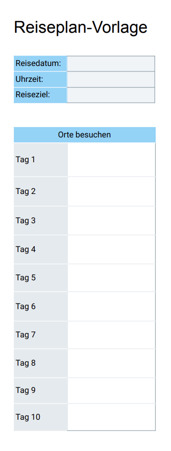 Reiseplan-Vorlage