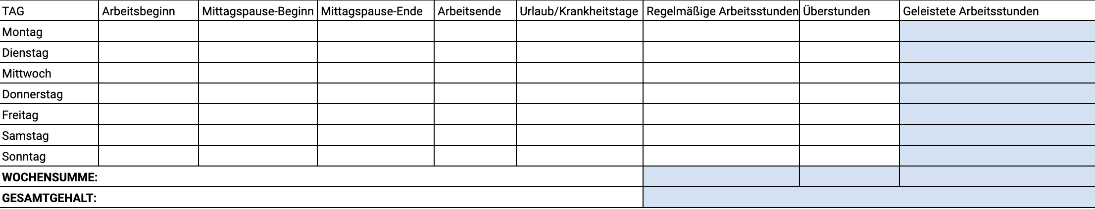 Vorschau der Wochenvorlage