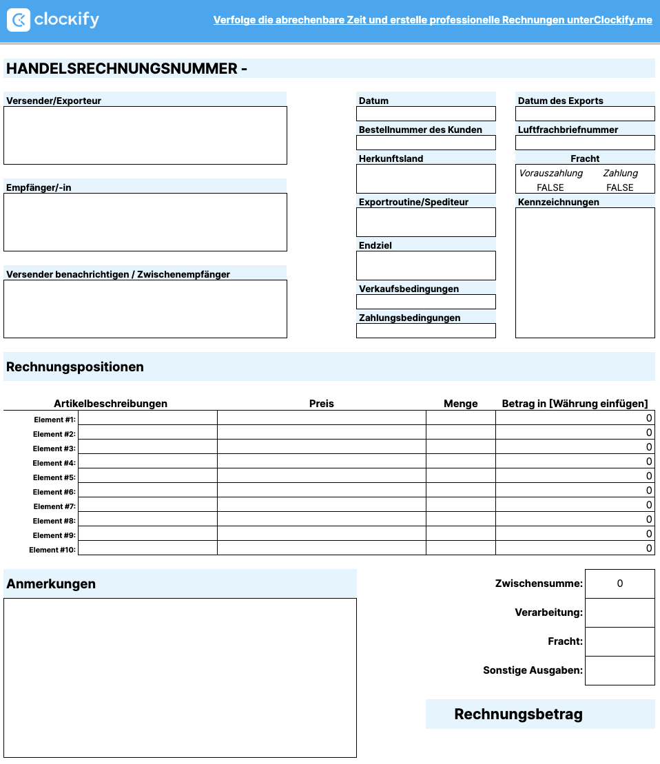 preview of Commercial Invoice Template