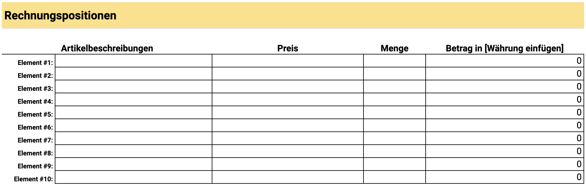 invoice templates invoice items