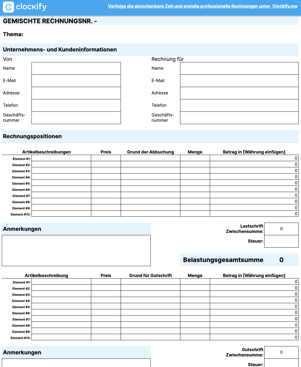 preview of Mixed Invoice Template