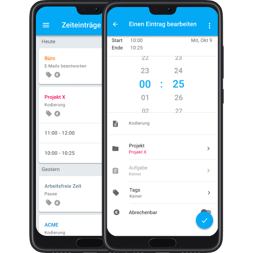 Mobile Zeiterfassungs-App und Zeiterfassungssystem für Android und iPhone, iPad