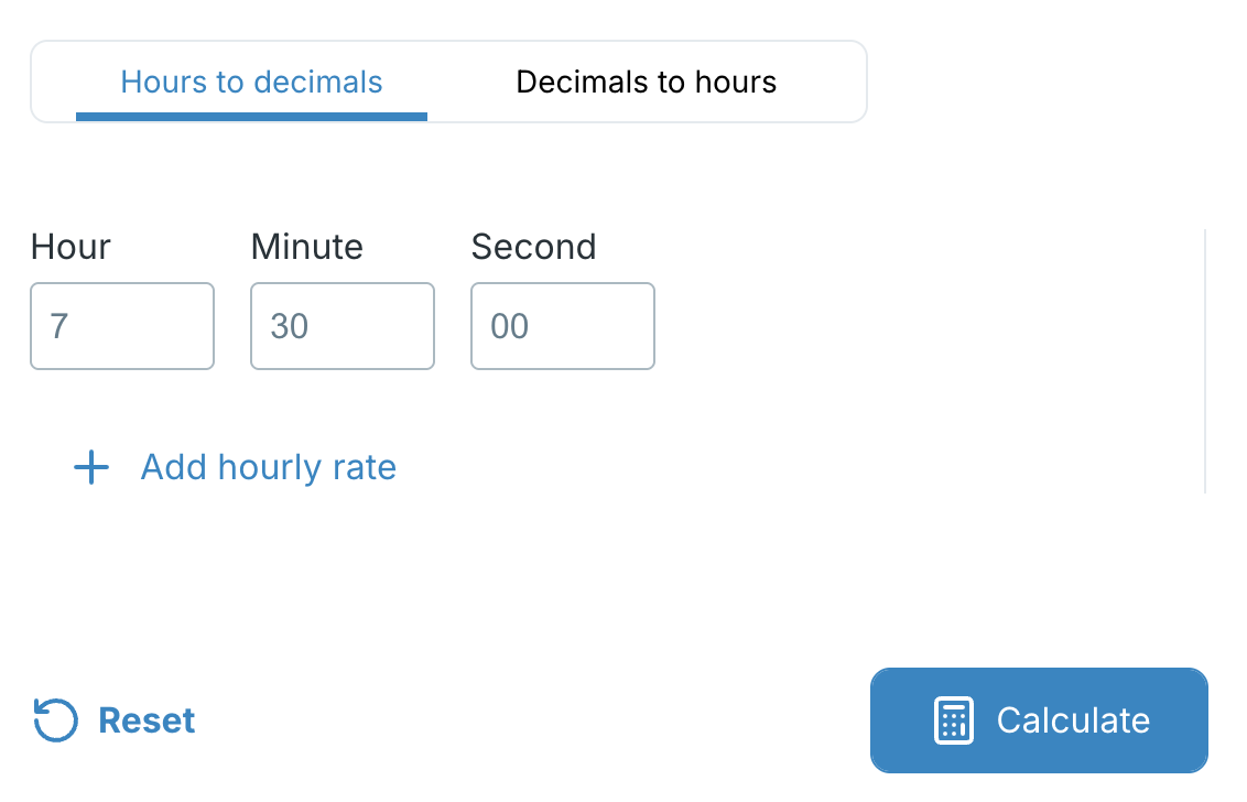 Adding working hours to our decimal calculator