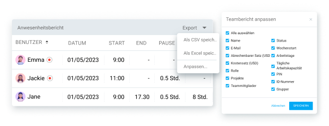 Choose categories you want to include in your team export