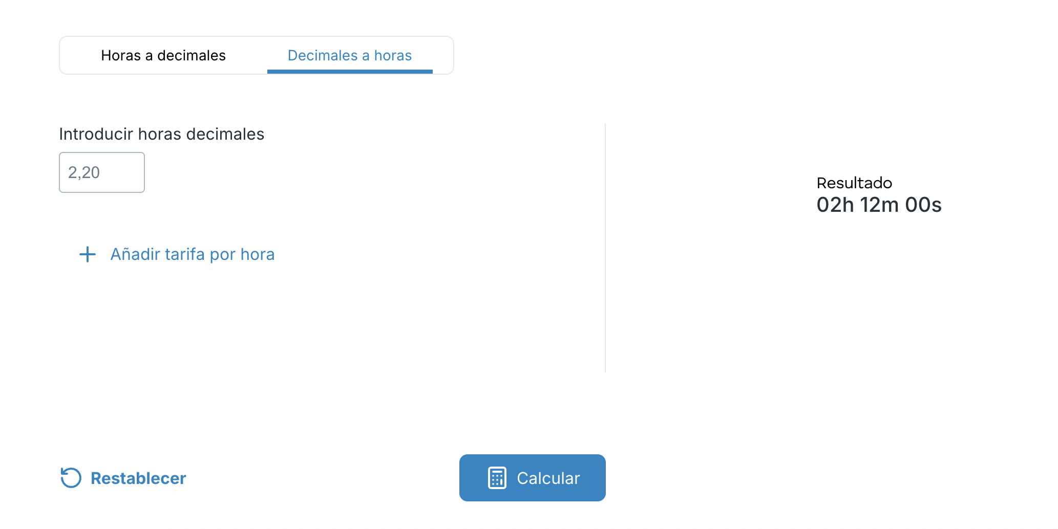 Convierte los decimales en horas y minutos