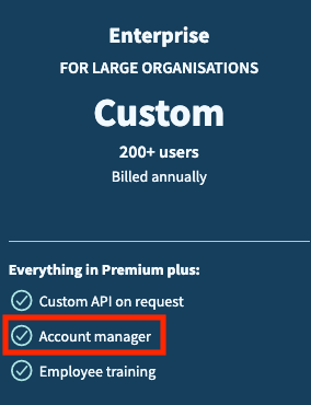 Account manager listed as a benefit of an Enterprise plan