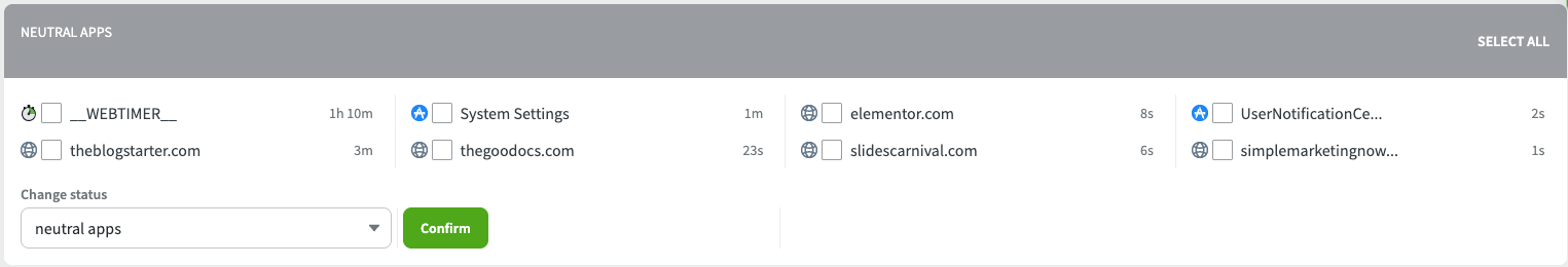 Neutral apps in App productivity in DeskTime