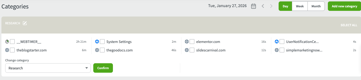 New app category I created in DeskTime