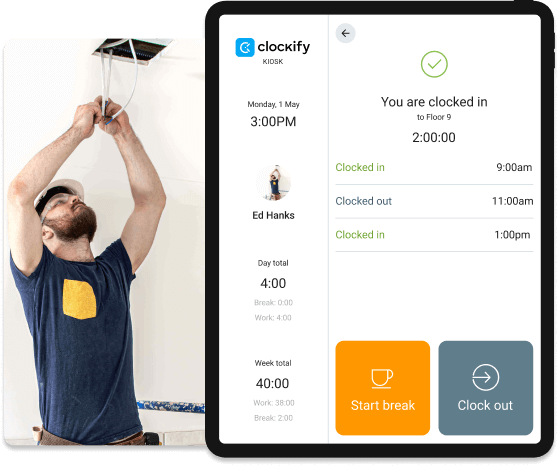 Reloj de fichar para electricistas — Clockify captura de pantalla
