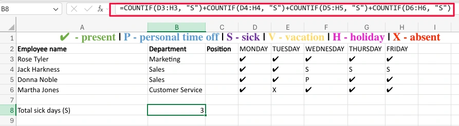 Add countif formulas for totals