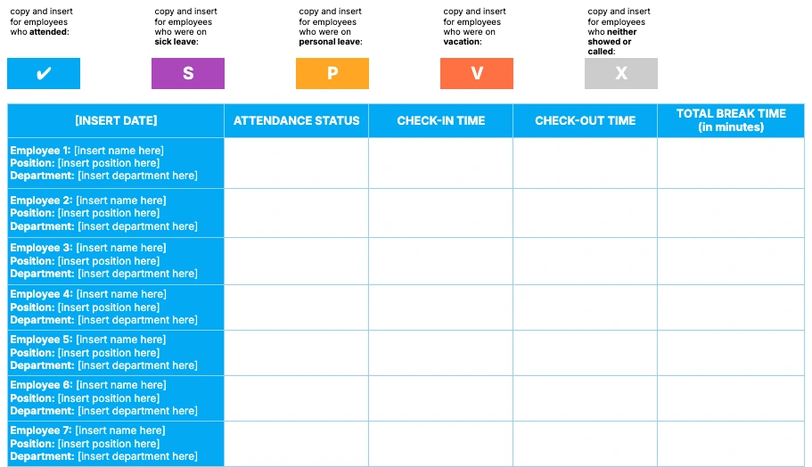 Daily employee attendance template