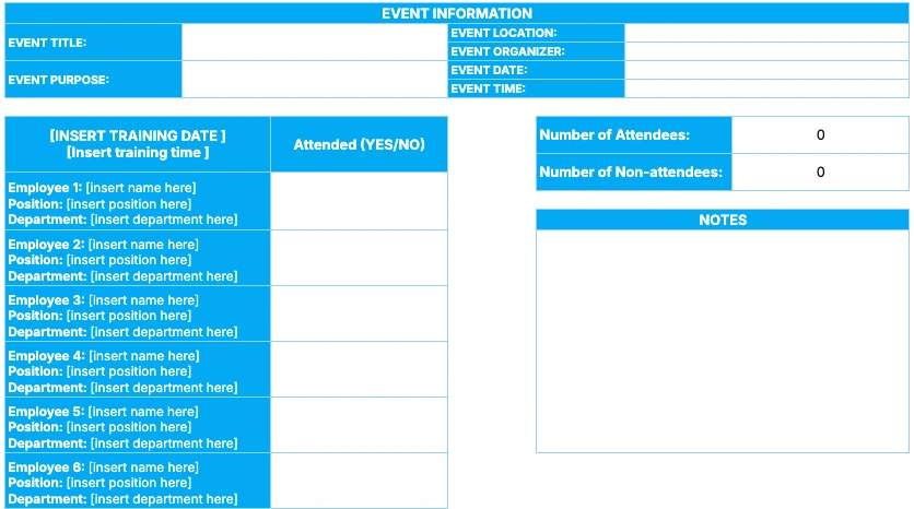Event attendance template