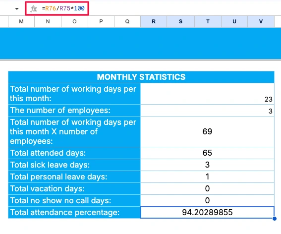 How to calculate attendance percentage in excel