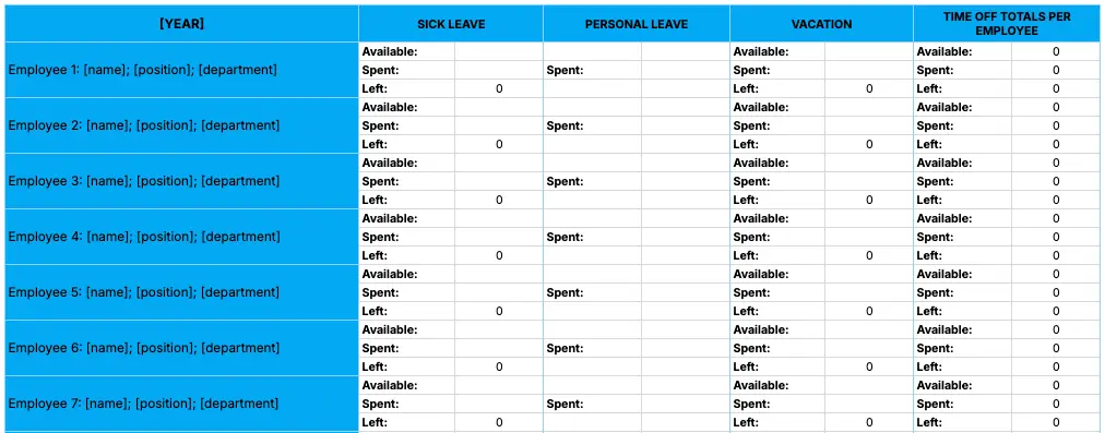 Simple yearly template
