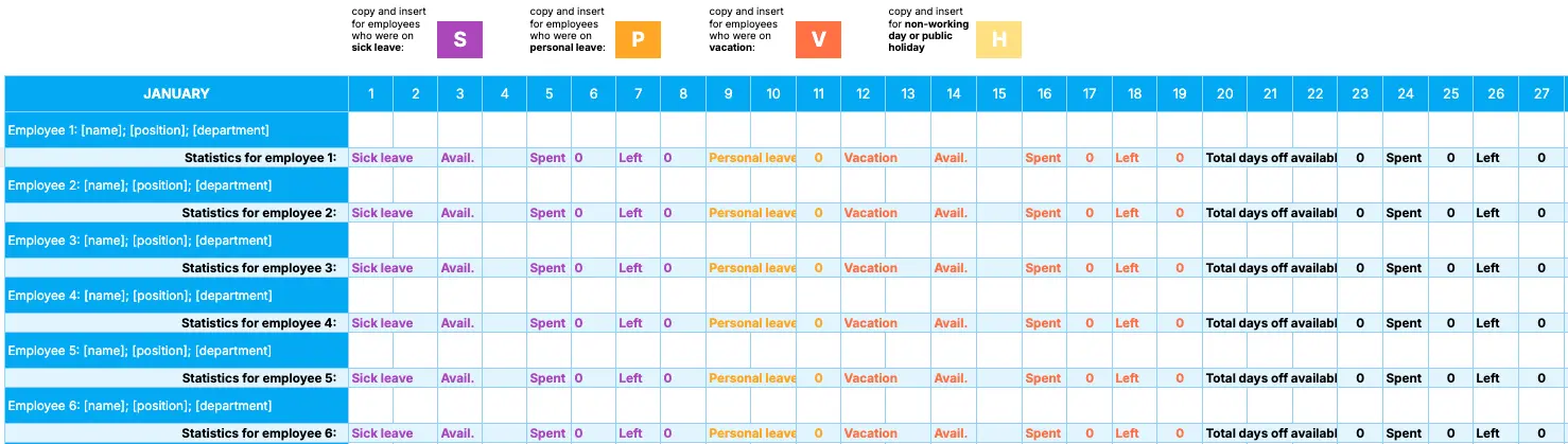 Visual yearly template