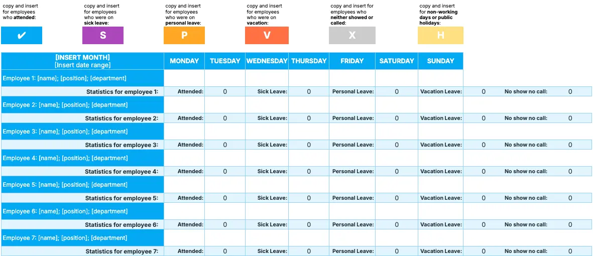 Weekly employee attendance template