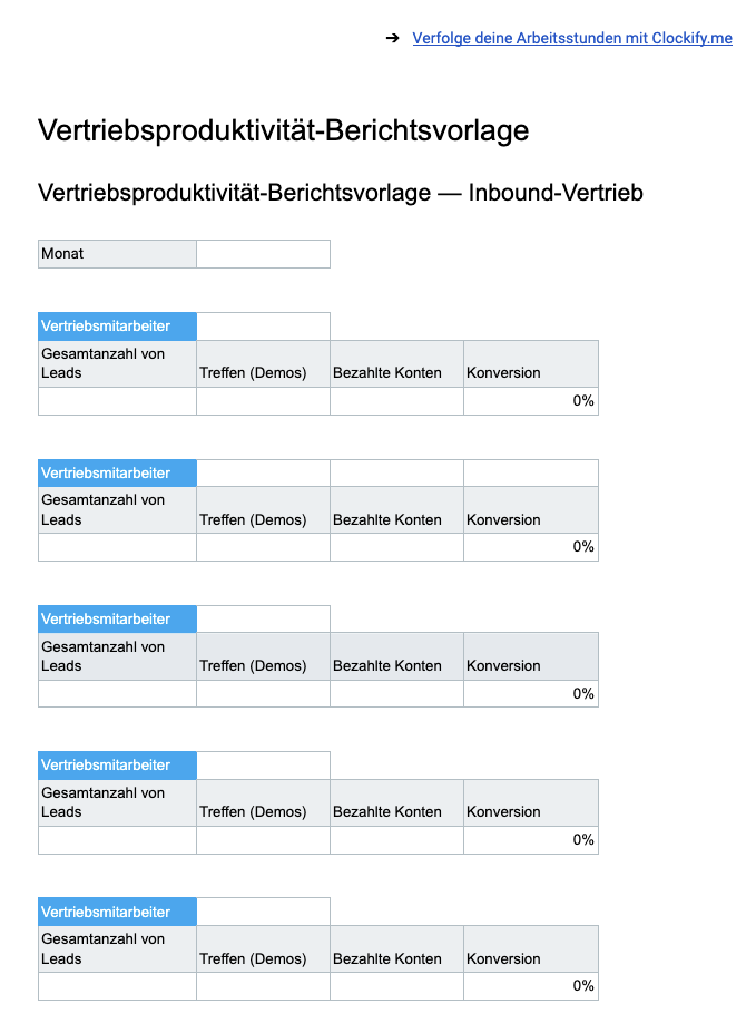 Berichtsvorlage für die Vertriebsproduktivität