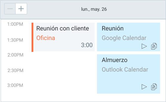 Eventos planificados vs. registrados en Clockify