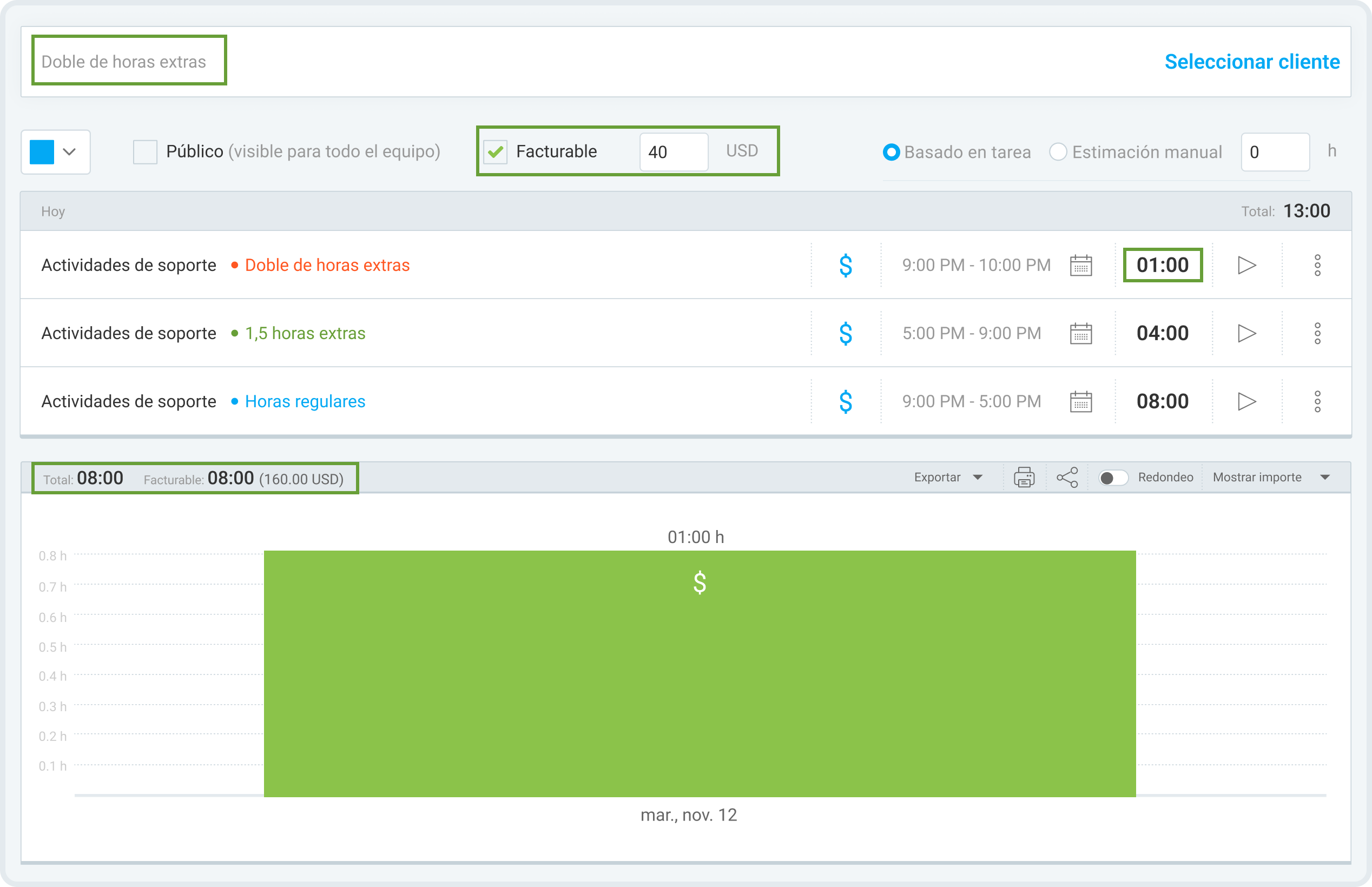 Configurar la tarifa de proyecto en Clockify
