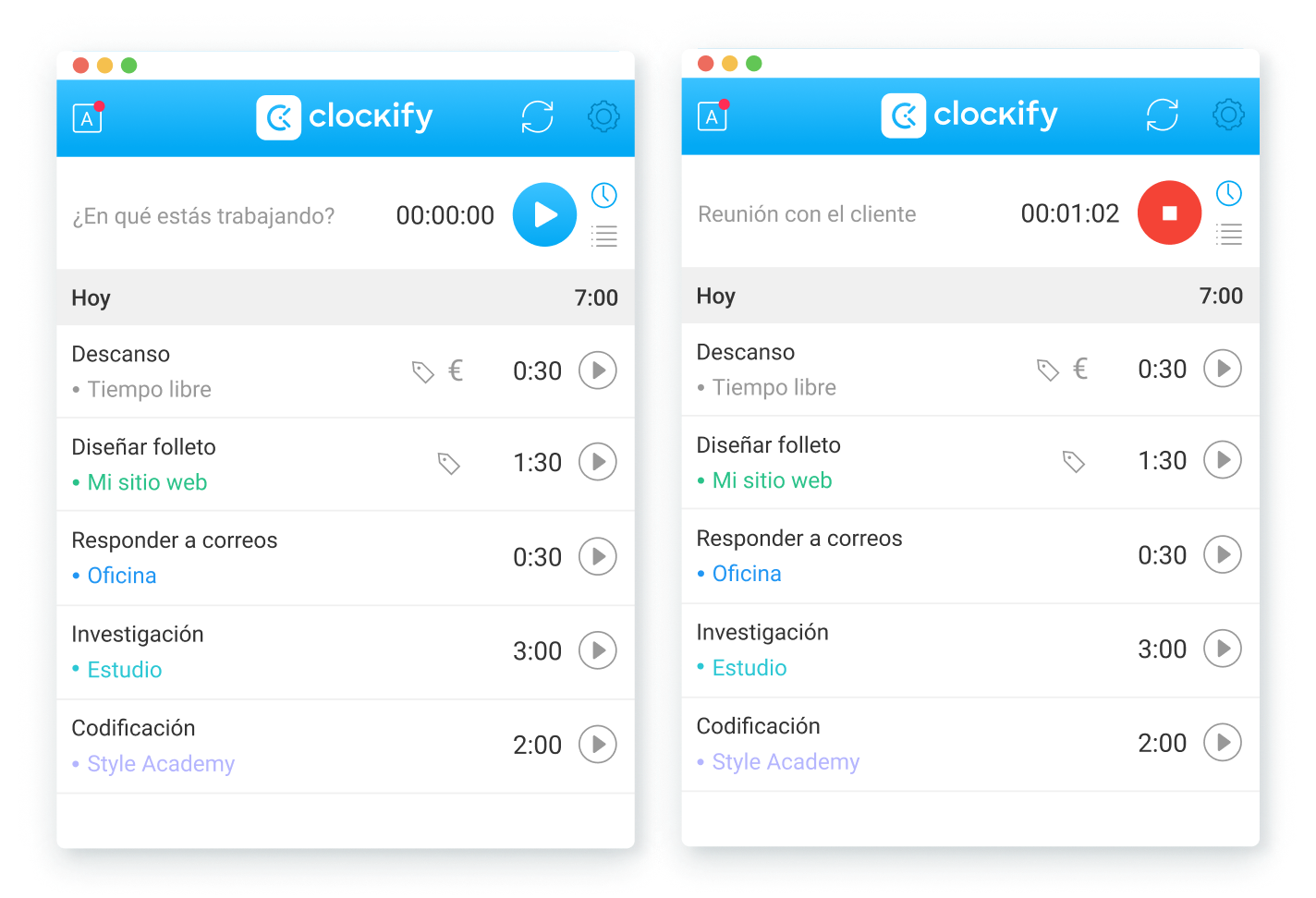 App de seguimiento de objetivos: iniciar temporizador